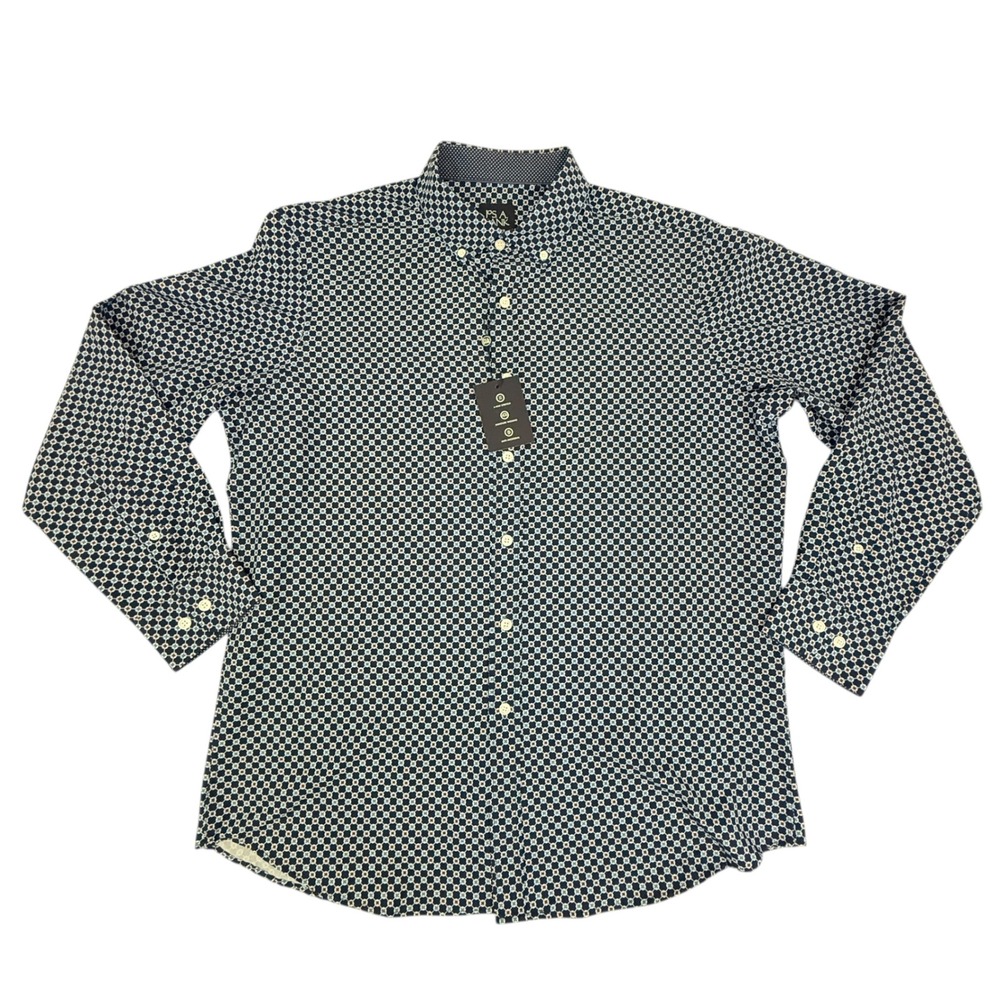 Jos. A. Bank Traveler Tailored Fit Shirt Mens Large Navy Geometric‎ Stretch NWT